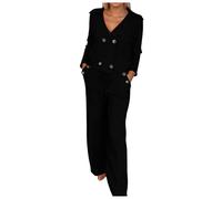 Générique Set elegante ed elegante da donna, 2 pezzi, camicia con scollo a V, bottoni a maniche lunghe e pantaloni larghi, set professionale da donna, abbigliamento da sera, carnevale, tuta da jogging