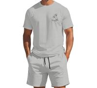 Générique Set estivo uomo 2 pezzi moda casual tracksuit t-shirt manica corta e pantaloncini stampati motivo palma traspirante morbido con coulisse e tasche per spiaggia vacanze jogging, grigio, XL