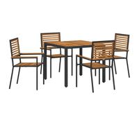 Générique Set sala da pranzo giardino 5 pezzi nero marrone | Poly Rattan Premium, Legno D Acacia Massiccio, Telaio Acciaio, Confortevole, Per Terrazza Esterna