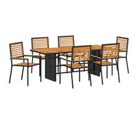 Générique Set sala da pranzo giardino 7 pezzi marrone | Poly Rattan Tessitura, Legno Acacia Massello, Telaio Acciaio, Tavolo Rettangolare, Esterno