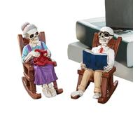 Générique Skeleton Coppia Figurina, Skull Statua, Resin Rocking Chair Ornament with 5,51 x 3,94 x 2,95 inches, Reading Decoration for Bookshelf, mantel, tavoletta, Bedroom, Halloween Display