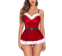 Générique Sleepwear Christmas Costume Dress Sexy V Neck | Sexy Santa Dress | Santa Drress Mrs Claus Costume Christmass Drress Women for Christmas Parties, Valentine's Day
