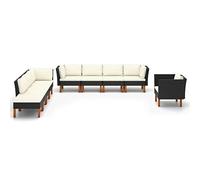 Générique Soggiorno da giardino 9 pezzi Resina intrecciata e legno di eucalipto nero,Mobili,Mobili da giardino,Soggiorni da giardino,Nero,79.65KG,3082089