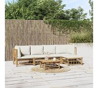 Générique Soggiorno Da Giardino Bambù 6 Pezzi con Cuscini Bianco Crema | Materiale durevole e naturale, comodo schienale e bracciolo, tavolo robusto, design modulare