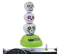 Générique Solar Dancing Figurine, Skull Head Swing Ornaments, 10 cm No Battery Solar Powered, Decoration 3 pezzi, for Car Dashboard Halloween Table Decor ABS