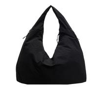 Générique Solid Color Tote Bag, Nylon 50 x 21 x 29 cm Fashion Shoulder Bag with Large Capacity, Textured Draped Design for College, Travel, Ufficio, Shopping, Daily Use, Nero , Se référer au
