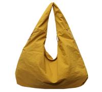Générique Solid Color Tote Bag, Nylon 50 x 21 x 29 cm Fashion Shoulder Bag with Large Capacity, Textured Draped Design for College, Travel, Ufficio, Shopping, Daily Use, giallo, Se référer au