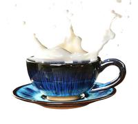 Générique Soup Tazze, Ceramic Coffee Cups, Handmade Retro Style, 150 ml with Handles and Saucers, Japanese Pottery Set, Ideal for Tea Time, Home Kitchen, Gift Giving, Daily Beverage Use
