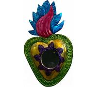 Générique Specchio Decorativo Messicano Sacro Cuore, Metallo Multicolore, 16 x 9 cm Collezione ex-voto