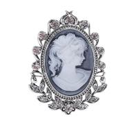 Générique Spilla gioiello cammeo da donna blu grigio e strass di cristallo, acciaio., 6 x 4 cm, Acciaio inossidabile