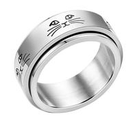 Générique Spinner Rings for Women, Cute Cat Pattern Band, 12 mm Rotating Fidget Ring with Smooth Spin, Stylish Steel Jewelry Piece, Fashion Ring with Unique Design, Calm Accessory for Teens and Adults