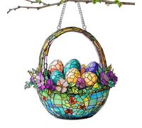 Générique Stained Glass Window Charm, Acrilico Egg Basket Shaped Pendant with Metal Chain, Multi-Functional Egg Basket Garden Ornament, Decorative Hanging Accent for Women and Men