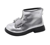 Générique Stivaletti da ragazza bella inverno principessa versatile Bow Plus Velvet Warm Back Zipper Short Boots Soft Bottom Non Cotton Shoes Boots Ragazza Metallico Calcio Stivaletti, argento, 24 EU