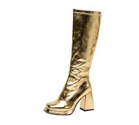 Générique Stivali da donna in pelle con piattaforma alta al ginocchio con tacchi spessi e cerniera, oro, 38 EU