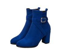 Générique Stivali Mollet Tres Fine Stivali Donna Camoscio Tacco Blocco Grande Misura 2025 Nuovo Stivale Con Cinturino Fibbia Stivaletti Cerniera Stivale Chic E Elegante Boot Tinta Unita Scarpa, blu
