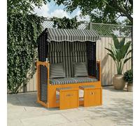 Générique Strandkorb con cuscini in resina intrecciata in legno solido nero grigio, chaise longue da spiaggia con baldacchino e poggiapiedi estensibile, schienale regolabile in 3 posizioni per relax