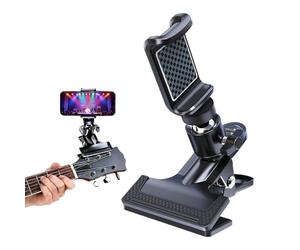 Générique Supporto per telefono per chitarra, regolabile, universale, resistente, accessorio per chitarra Ukulele per strumento, uculele, basso, prestazioni, streaming, registrazione, tornitura