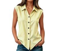 Générique T-shirt da donna a righe senza maniche, colletto risvolto, maglietta estiva, pullover a bottone casual, top chic ampia boheme, camicie comfort per il lavoro in spiaggia o per le vacanze