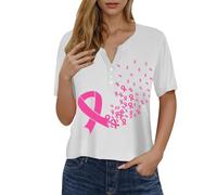 Générique T Shirt Ottobre Rosa Grande Dimensione,T-shirt da donna chic ed elegante a maniche corte girocollo alto casual cancro al seno ottobre rosa nastro camicetta sportiva top