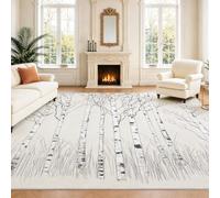 Générique Tappeto 160 x 230 cm, Minimal Nature e decorazione d'interni, zerbino di betulle nero bianco erba foresta naturale per soggiorno, tappeto da interno lavabile e antiscivolo a pelo corto