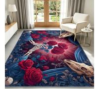 Générique Tappeto da gioco Home Decor gotico botanico floreale rosa teschio di morte ragazzi e ragazze, tappeto morbido per Halloween, antiscivolo, soffice a pelo corto, lavabile, 180 x 240 cm