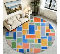 Générique Tappeto rotondo a quadretti, multicolore, per soggiorno, con pelo | Piastrelle geometriche colorate allegre, morbidezza confortevole sicura, lavabile in lavatrice, perfetta sala da pranzo e