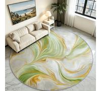Générique Tappeto rotondo per interni, astratto, moderno, 180 cm, resistente e facile da pulire, ideale per soggiorno, cucina o sala da pranzo, verde marmo, sabbia