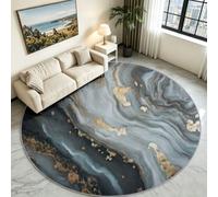 Générique Tappeto rotondo per interni, astratto, moderno, 180 cm, resistente e facile da pulire, ideale per soggiorno, cucina o sala da pranzo, grigio marmo di lusso, sabbia pieghevole