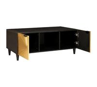 Générique Tavolino rettangolare nero e oro 100 x 54 x 40 cm | Legno di mango massiccio, stoccaggio nascosto, design moderno, facile da pulire