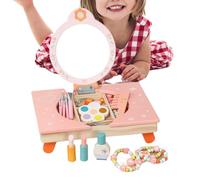 Générique Tavolo da trucco pieghevole in legno con specchio - Set da sogno pieghevole da ragazza con pettine e cosmetici - per travestimento di compleanno, Natale, studio di bellezza
