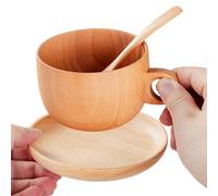 Générique Tazza da caffè in legno, 290 ml, in legno naturale, con cucchiaio incluso, set tazza e cucchiaio, per whisky, birra, campeggio, picnic, festa, casa, golf, balcone, cortile, giardino parco