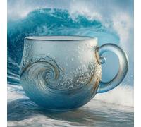 Générique Tazza da mare in vetro, tazza in vetro soffiato a mano da 350 ml, tazza da tè, tazza da caffè, regalo di Natale per gli amanti dell'oceano, tema artistico testurizzato sul tema della
