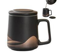 Générique Tea Mug with Infuser, 360 ml Tea Mug with Infuser, Matte Ceramic Tea Steeper Cup, Hand-Painted Black Glaze Tea Brewer, Vintage Tea Kettle with Filter for Green, Black, Oolong Tea