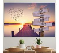 Générique Tela personalizzata con cornice nome famiglia cuore e pontone tramonto 75 x 50 cm