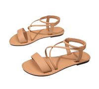 Générique Tempo libero Sandali Donna Con Flangia Elastico Posteriore Sandali e Nudi Piedi Donna Elegante Sposa Crociata Scarpe Estate Confortevole Cavigliera Traspirante All'aperto Casual, 01 Cachi