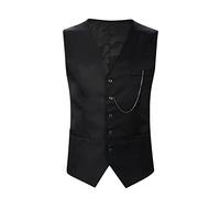 Générique Top Corto Maniche Lunghe Per Gli Uomini Sexy Mens Business Formale Casual Wedding Banchetto Vest V Neck Sleeveless Slim Jacket Suit Gilet Camicie Di Cotone Poliestere, Le Noir, L