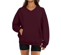 Générique Top da donna autunno di grandi dimensioni, top da donna chic con scollo a V, pullover per il tempo libero all'aperto felpa primavera autunno top colore puro felpa a maniche lunghe, Vino, L