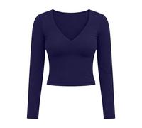 Générique Top da donna chic ed elegante scollo a V sexy t-shirt a maniche lunghe funky nero camicetta aderente maglietta party club glamour top reeillon carnevale top top, blu, S