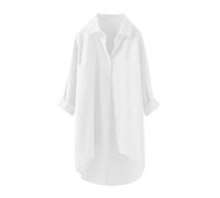 Générique Top donna cotone lino camicia anti UV donna manica lunga camicia risvolto camicetta mi lunga camicetta casual camicetta ampia top protezione solare abbigliamento tinta unita loungewear