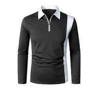 Générique Top Polo Camicia Uomo Due Colori Con Cerniera Collo Manica Lunga Casual Top Patchwork, Le Noir, 3XL