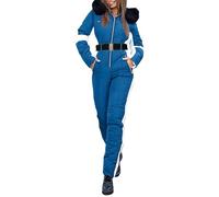 Générique Tuta da snowboard - Giacca da tuta slim fit, cappotto da donna a maniche lunghe, calda, tuta da trekking all'aperto, felpa con cappuccio con cerniera, blu, XL