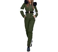 Générique Tuta da snowboard - Giacca da tuta slim fit, cappotto da donna a maniche lunghe, calda, tuta da trekking all'aperto, felpa con cappuccio con cerniera, Verde militare, XXL