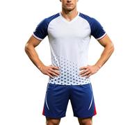 Générique Tuta da uomo con scollo a V a maniche corte e pantaloncini da calcio Set 2 pezzi leggero traspirante per partita competizione allenamento campo da calcio set jogging traspirante, bianco, L