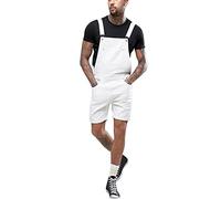 Générique Tuta da uomo in denim svanito con spalline e tasche multiple Tuta corta Cargo Robusta per stile casual tuta ampia pantaloni con bretelle casual, bianco, L
