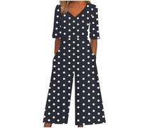 Générique Tuta grande elegante con gambe svasate da donna con stampa a e tasche pratiche, abbigliamento estivo confortevole, Le Noir, L