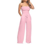 Générique Tuta in pizzo con volant da donna senza maniche lacci regolabili lunghezza media pantaloni dritti eleganti, Rosa, XL