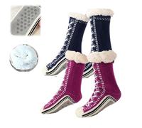 Générique Ultra-thick Cashmere Slipper Home Socks,Winter Fleece Lined Slipper Sock,Cozy Socks with Non Slip Bottom (2A, Adulto, Donna, Taglia unica, Testo, Sistema Taglie Calzature EU, Media)