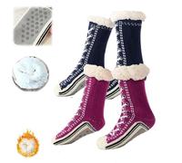 Générique Ultra-thick Cashmere Slipper Home Socks,Winter Fleece Lined Slipper Sock,Cozy Socks with Non Slip Bottom (2E, Adulto, Donna, Taglia unica, Testo, Sistema Taglie Calzature EU, Media)