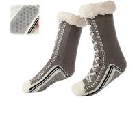Générique Ultra-thick Cashmere Slipper Home Socks,Winter Fleece Lined Slipper Sock,Cozy Socks with Non Slip Bottom (Gray, Adulto, Donna, Taglia unica, Testo, Sistema Taglie Calzature EU, Media)