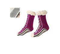 Générique Ultra-thick Cashmere Slipper Home Socks,Winter Fleece Lined Slipper Sock,Cozy Socks with Non Slip Bottom (Purple, Adulto, Donna, Taglia unica, Testo, Sistema Taglie Calzature EU, Media)